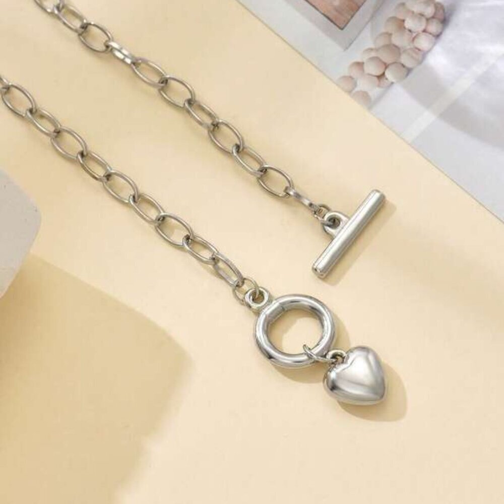 Sterling Silver Heart Toggle Chain Necklace | (16.1") - Picture 3 of 4